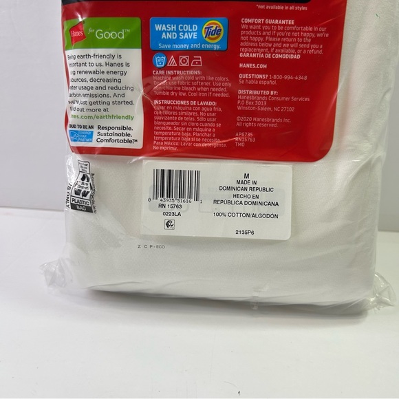 Hanes White Mens T-Shirts size M Tagless crew neck. Cool Comfort 6 pack NIB - Picture 7 of 9